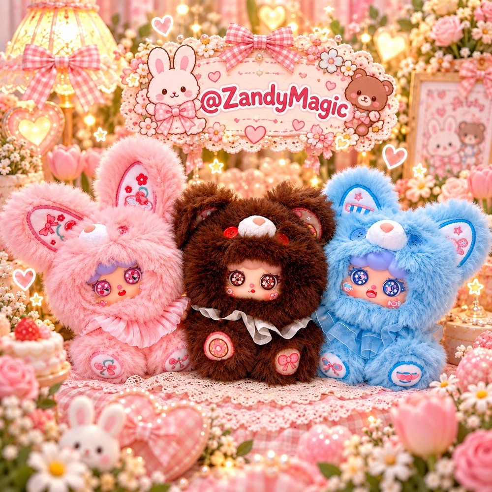 MIGO Garden Cake House Series Lot of 3 Plush Pink Blue Brown Doll Blind Box